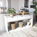 Prepac White Simply Modern Entryway Table, Narrow Console Table with 3 Drawers, Media Console with Storage, 15.75" D x 60.25" W x 32" H