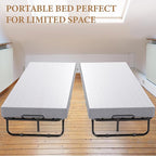 Folding Bed with Memory Foam Mattress, Portable Rollaway Guest Beds on Wheels, 75"x31" Twin Size Space-Saving Cot-Size Bed for Adults with Easy Assembly Metal Frame (White)
