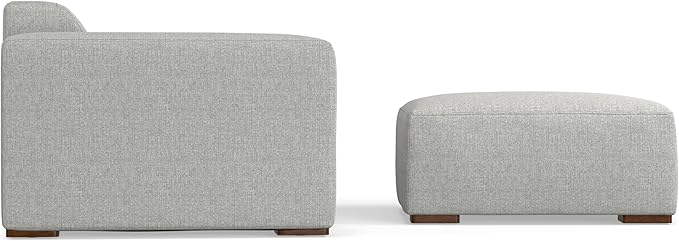 SIMPLIHOME Rex Modular Sofa and Ottoman Set in 100% Recycled Polyester Tightly Woven Performance Fabric, Pale Grey, 122-inch-wide 3-Seater Couch and Matching 34-inch-wide Ottoman for Living Room