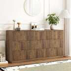 3-Piece Modern Bedroom Furniture Set, Wide 9-Drawer Dresser & 1-Drawer Nightstands Set of 2, Natural Wood Dresser and Nightstand Sets for Bedroom, Hallway, Walnut