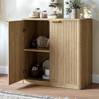 Evermagin 31.5" Oak Buffet Cabinet with Storage, Small Sideboard Cabinet, Boho Accent Credenza, Fluted Console Table with Doors for Dining Room, Kitchen, and Living Room