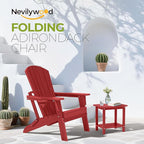 nevilywood Folding Adirondack Chair with Cup Holder Set of 4, HDPE Patio Chairs,All-Weather Outdoor Chairs for Backyard, Deck,Fire Pit-Red