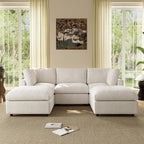 WJShome 100 Inch U Shaped Modern Sofa Modular Sectional Cloud Couch with 2 Ottoman, 4-Seat Chenille Deep Seat Couches for Living Room, Bedroom and Apartment，Beige