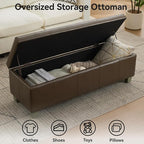 51" Faux Leather Storage Ottoman, Stitch Tufted Rectangle Upholstered End of Bed Storage Bench, Entryway Large Couch Ottoman with Wooden Legs, Coffee