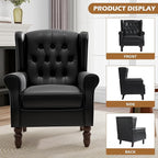 Mid-Century Modern Wingback Accent Chair - Luxe PU Faux Leather Upholstery with Solid Wood Legs, Ergonomic High Back Design - Water Resistant Living Room, Bedroom & Home Office Chair (Black)