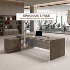 L Shape Executive Office Desk with Reversible Cabinets, Lockable Drawers, Cable Box & Privacy Panel – Modern Wood Grain Desk for Home Office or Business Use(Black Walnut,63" L*32" W*30" H)