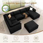 Vesgantti 141.7" Oversized Sectional Boneless Couch, 7 Seater Modular Sofa with Chaise & Ottoman & Armrest, Deep Seat Plush Corduroy Cloud Couches for Living Room, No Assembly Required, Black