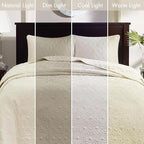 Madison Park Quebec Queen Size Quilt Bedding Set - Ivory , Damask – 3 Piece Bedding Quilt Coverlets – Ultra Soft Microfiber Bed Quilts Quilted Coverlet