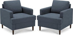 Mid-Century Accent Chair,Modern Linen Fabric Armchair for Living Room,Comfy Upholstered Reading Accent Chairs for Bedroom,Single Sofa Chair with Wood Legs (Blue Grey, 2 Pack)