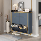 Fluted Shoe Storage Cabinet with 4 Flip Drawers & 2 Drawers, Freestanding Hidden Shoe Organizer with Adjustable Shelves, Wood Narrow Shoe Rack Cabinet for Entryway, Foyer, Hallway, Navy Blue