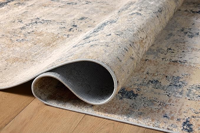 Loloi Teagan Collection TEA-06 Sand/Mist 6'-7" x 9'-2" Area Rug, Large, Soft Neutral Rug, High-Traffic for Living Room, Bedroom, Home Office, Dining Area