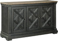 Signature Design by Ashley Tyler Creek Vintage Casual Dining Room Buffet Cabinet or Server with 3 Doors and Lattice Design, Wood, 36" High, Black & Gray