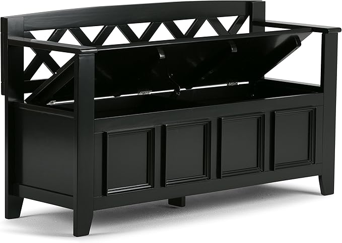 SIMPLIHOME Amherst Entryway Storage Bench - 48 inch Wide Solid Wood Hallway Seat in Black, Transitional Bench for Entryway or Living Room with Lift-Up Lid and Spacious Storage