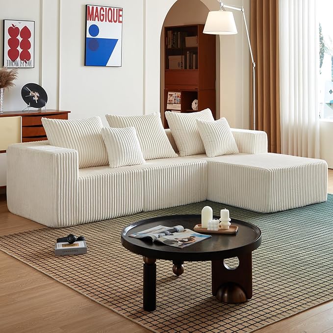 102" Modular Sectional Sofa for Living Room,Boneless Couch in A Box with Ottoman,Memory Foam Sectional Couches for Apartment,Cloud Couch No Assembly Required,Beige