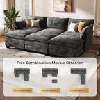 KKL 91.3" Large Modular Sectional Sofa Bed, 6 Seater Convertible J/L-Shaped Sleeper Cloud Couch with Ottoman, Chenille Sectional Couches for Living Room, Apartment, Grey