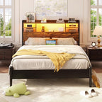 Aheaplus Headboard for Full Size Bed with Storage, Headboards with LED Light, Power Outlets, USB Ports Full Size Head Board, Wood headboard Only Sturdy and Stable Headboards, Modern, Rustic Brown
