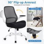 HYLONE Heavy Duty Office Chair, 5" Thickened Seat Ergonomic Desk Chair with Adjustable Armrests, Home Office Computer Chairs for Long Hours Mesh Executive Chair(White Base & Black)