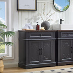 Black Farmhouse Storage Cabinet with 2 Doors and 1 Drawer, Adjustable Shelf, Freestanding Kitchen Pantry Cabinet, Modern Buffet Sideboard Coffee Bar Cabinet Living Room Bathroom Dining Room