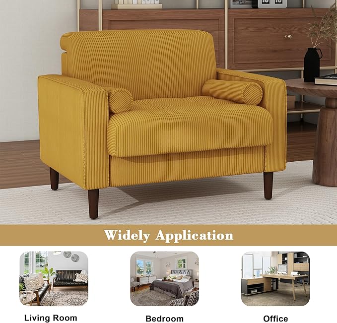 Oversized Accent Chair Set of 2, Corduroy Fabric Mid Century Modern Armchair with Large Seat for Living Room Bedroom Reading