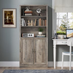 71.4" Tall Bookshelf with Cabinet, 5-Tier Floor Standing Bookcase with Doors & Adjustable Shelves, 31.5" Wide Storage Shelf, Metal Handles, Modern Organizer for Home Office, Living Room
