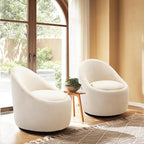 360° Swivel Accent Chair Set of 2, Mid-Century Modern Chair with Hidden Storge, Small Swivel Chair with Arms for Living Room/Office - Beige