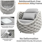 5 Pieces Porch Patio Conversation Set: Hand Woven Rope, Rusrproof Aluminum Frame, Weather Resistant, Thick Cushions, No Assembly Furniture, Comfy Outdoor Sofa Set for Deck Yard Lawn Hotel - Gray