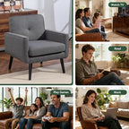 Accent Chair Set of 2, Fabric Modern Chair with Wooden Frame, Cozy Armchair Reading Chair with Comfy Back for Apartment, Living Room, Bedroom, Waiting Room, Small Space, Corner, Grey