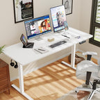 Shahoo 55 Inch Standing Desk, Electric Height Adjustable Computer Desks with Hook and Cable Hole, White