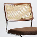 Brown Rattan Dining Chairs Set of 2, Wooden Mid-Century Modern Kitchen Chairs, Mesh Back Cane Dining Room Chairs, Cesca Chair with Metal Chrome Legs