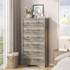 6 Drawer Dresser 52" Tall for Bedroom, Wood 6 Chest Drawers, Storage for Clothes, Narrow Large Drawers, Taupe Vintage, for Living Room, Bedroom, Hallway, Brownish Grey