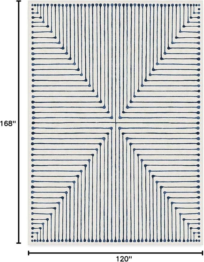 RUGGABLE x Jonathan Adler Machine Washable Modern Area Rug – Inkdrop Slate Blue 10x14, Stain-Resistant, Non-Slip – Large Rugs for Living Room, Bedroom, Hallway, Entryway & Office–with Standard Pad
