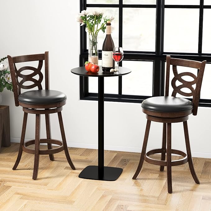 ERGOMASTER Swivel Bar-Stools Set of 2 Counter Height Barstool 29 Inch Seat Bar Chair Rubberwood Frame Brown for Rustic & Classic
