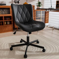 Armless Desk Chair, Morden Home Office Chair no Arms, Adjustable Height & Rocking Computer Chair, PU Leather Vanity Chair, Ergonomic Seat Soft Padded Desk Chairs for Home Small Space, Black