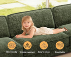 Sunny Heart 160" U-Shaped Modular Sectional Sofa, Oversized Cloud Couch with Movable Ottoman, 6-Seat Chenille Deep Seat Sofa with Pillow, Sectional Couches for Living Room, Apartment, Green