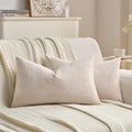 FUTEI Beige Velvet Throw Pillow Covers 12x20 Inch Set of 2,Soft Embossed Leaf-Relief Textured Lumbar Pillow Cases,Natural Home Decor for Couch Living Room