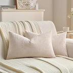 FUTEI Beige Velvet Throw Pillow Covers 12x20 Inch Set of 2,Soft Embossed Leaf-Relief Textured Lumbar Pillow Cases,Natural Home Decor for Couch Living Room