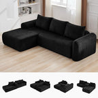 103'' Boneless Corduroy L Shaped Couch, 3 Seat Modular Sectional Deep Seat Sofa with Chaise Lounge, No Assembly Cloud Lounge Sleeper Sofa, Black