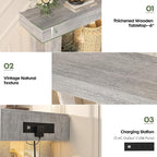 Unikito 47" Entryway Table with Socket and Sensor Light, Narrow Console Table with Storage Behind Couch, Farmhouse Entry Way Tables with Open Storage for Entrance/Hallway/Living Room, White Oak