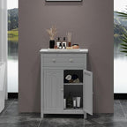 LOKO Bathroom Floor Cabinet, Kitchen Storage Cabinet with 1 Drawer, 2 Doors & 3-Position Adjustable Shelf, 2-Door Floor Storage Cabinet for Bathroom, Living Room, Entryway (Grey)