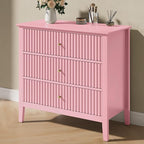 RoyalCraft Fluted 32 inch Wide Nightstand for Bedroom, Large Pink Nightstand with 3 Drawer, Modern End Table, Wood Beside Table for Home and Office