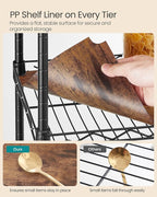 SONGMICS 5-Tier Bathroom Shelf, Storage Rack for Small Space, with 5 PP Shelf Liners, Removable Hook, Extendable Design, Ink Black and Rustic Brown ULGR023B02