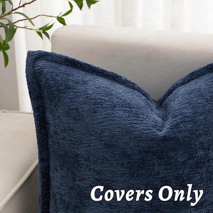 Navy Blue Decorative Throw Pillow Covers 24x24 Inch Set of 2 Cozy Soild Chenille Cushion Cases Soft Textured Square Couch Pillows Cover Boho Accent Farmhouse Pillowcases for Sofa Bed