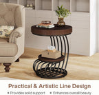 Tribesigns Round End Table, 2-Tier Farmhose Wood Side Table with Shelf Storage, Small Sofa Side Bedside Nightstand, Arc-Shaped Frame Accent Furniture for Living Room, Rustic Brown