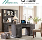 JXQTLINGMU 58 Inch Large Computer Desk with Drawers, Embossed Texture Home Office Desk, Workspace for Work Study Writing, Black