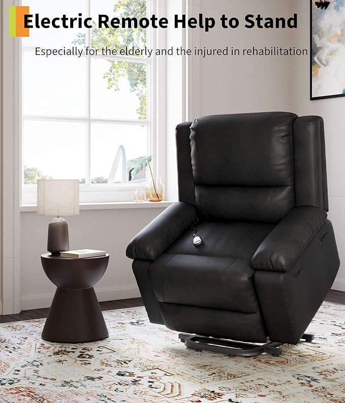 GarveeHome Oversized Wide Power Lift Recliner Chair - Heat and Massage, PU Leather, Adjustable Back and Legs, Electric Lift Chair Designed for The Elderly and People with Mobility impaired