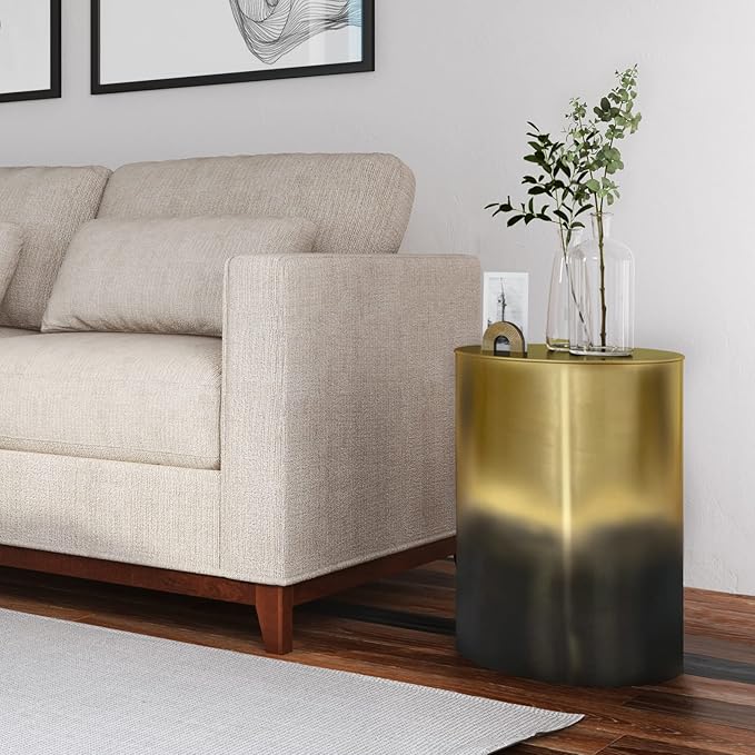 SIMPLIHOME Curtis Industrial 16 inch Wide Metal Metal Cylinder Accent Table in Ombre Black/ Gold, Fully Assembled for the Living Room and Bedroom