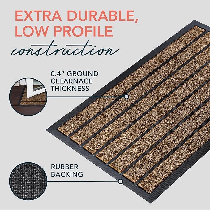 ubdyo 2 Pack Extra Durable Door Mat Outdoor Entrance - Muddy Dirt Trapping Outdoor Mats - Low Pile Front Door Mat Outside Entrance - Anti Slip Indoor Doormat - 30'' x 17'', Bright Brown