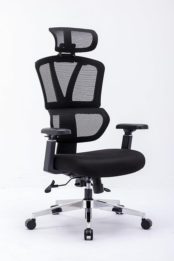 Chair Master Ergonomic High Back Mesh Office Chair, 3D Armrest, Adjustable Headrest, Variable Tilt (Nylon Casters)