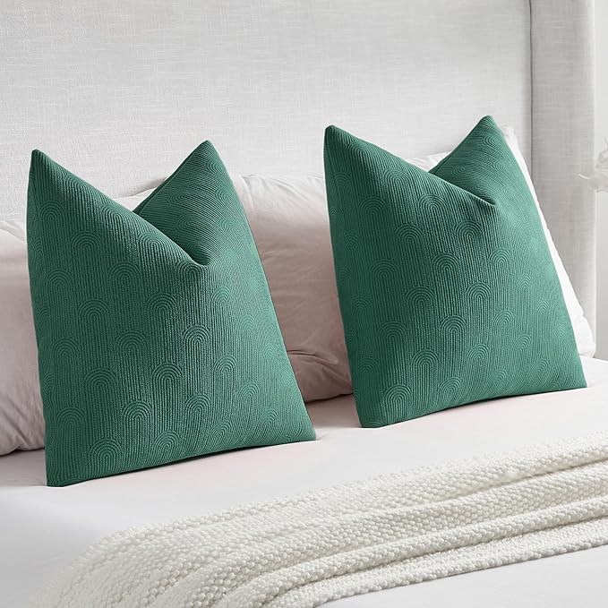 FUTEI Teal Chenille Decorative Throw Pillow Covers 20x20 Inch Set of 2,Soft Cozy Striped Geometric Patterns Cushion Cases,Modern Home Decor for Couch Bed Living Room