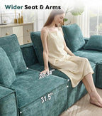 WILLOVE 47'' Single Sofa with Ottoman, Chenille Cloud Couch with Wide Armrests & 3 Pillows, Deep Seat Couches for Living Room, Green